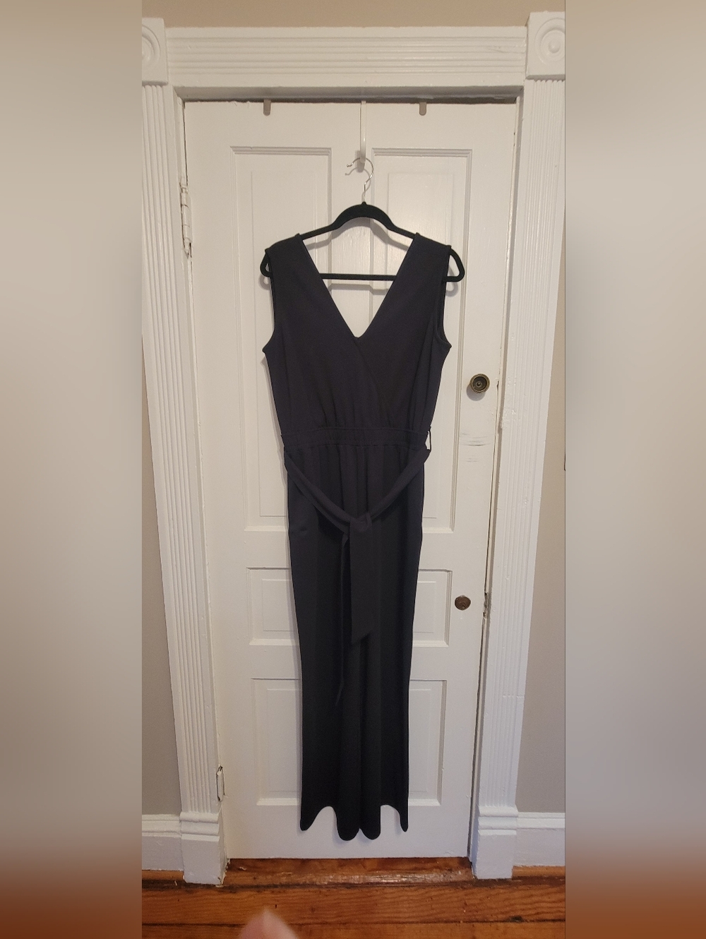 Classic Navy V-Neck Jumpsuit with Waist Tie